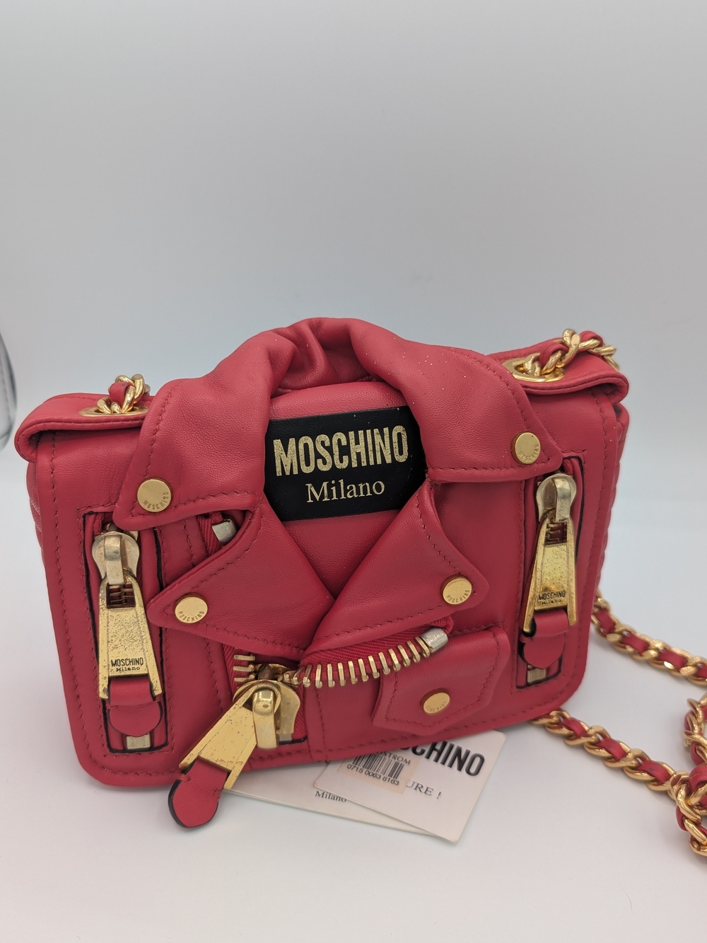 Moschino Red Leather Jacket-Style Mini Crossbody Bag
